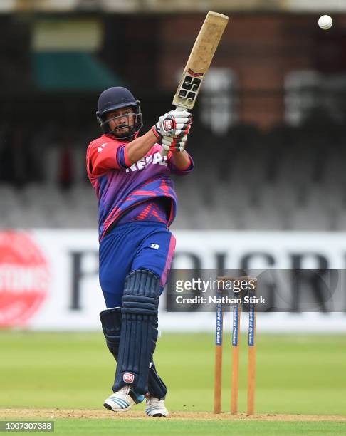 Gyanendra Malla of Napal batting during the T20 Triangular Tournament match between MCC and Nepal at Lords on July 29, 2018 in London, England.