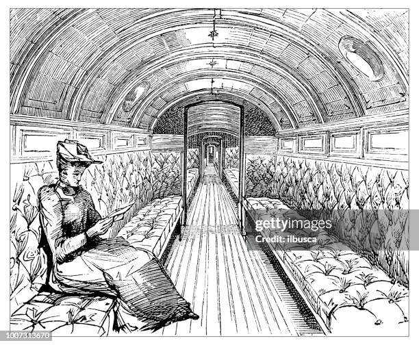 antique scientific engraving illustration: subway train - paris metro stock illustrations