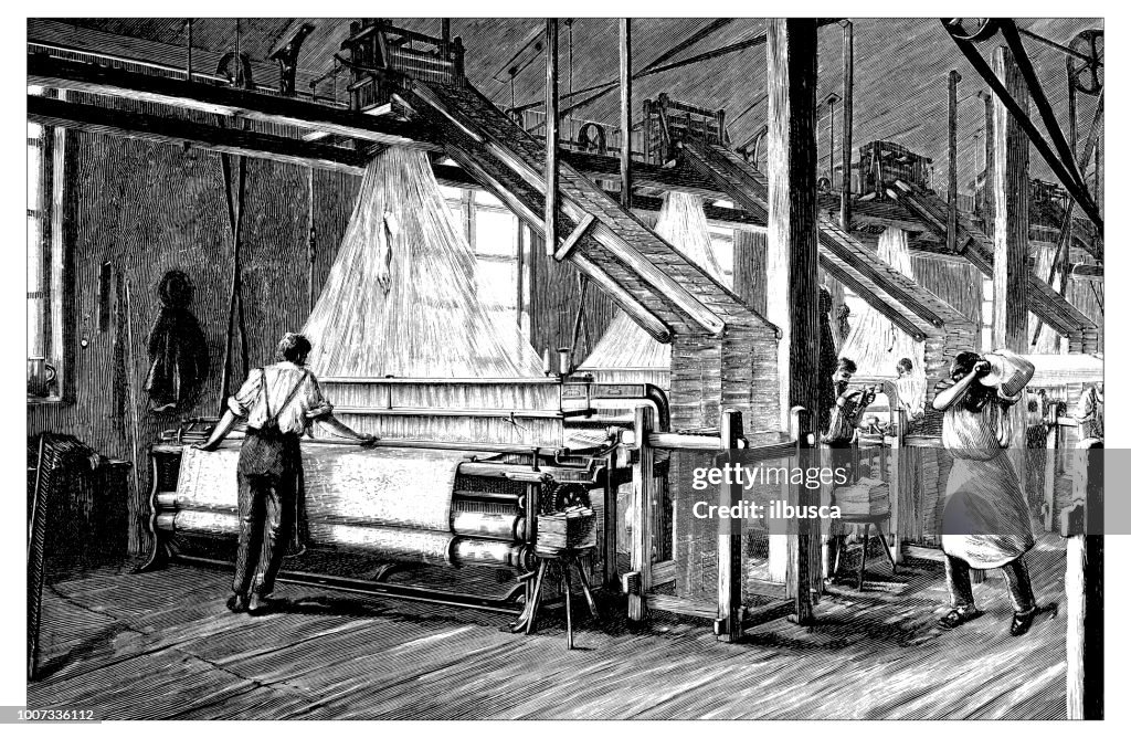 Antique scientific engraving illustration: Jacquard Loom