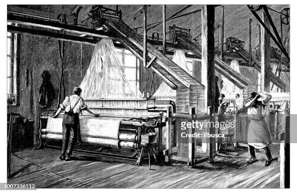 antique scientific engraving illustration: jacquard loom - loom stock illustrations