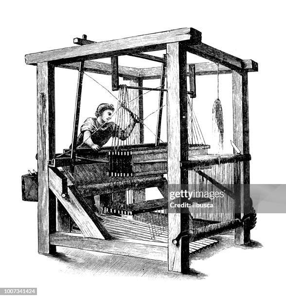 antique scientific engraving illustration: jacquard loom - loom stock illustrations