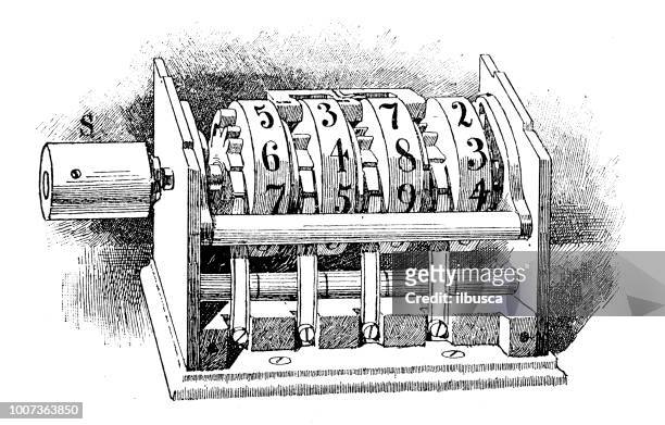 antique scientific engraving illustration: machinery calculator - calculator stock illustrations
