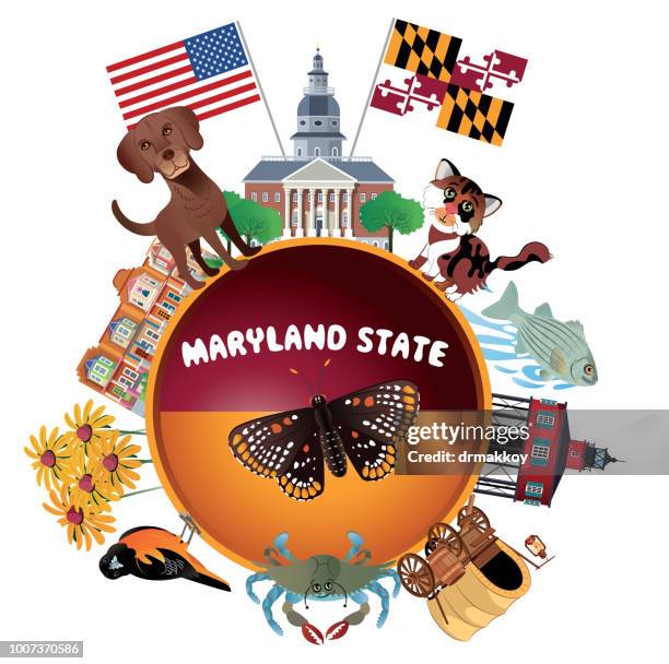 stockillustraties, clipart, cartoons en iconen met maryland reizen - blauwe zwemkrab