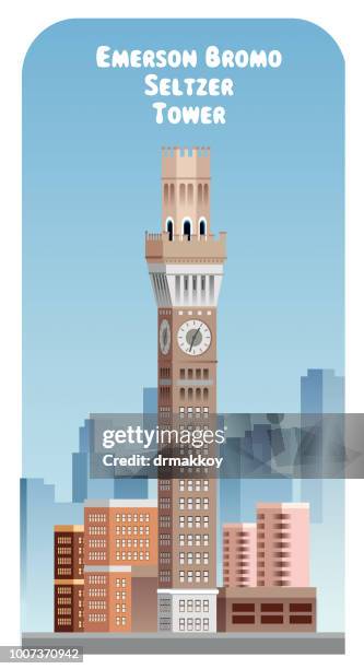 emerson bromo-seltzer tower - baltimore clock tower stock illustrations