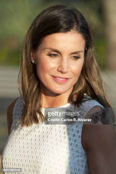 Queen Letizia of Spain poses for the photographers during the summer session at the Almudaina Palace on July 29, 2018 in Palma de Mallorca, Spain.