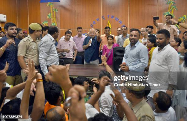 Deputy Chief Minister Manish Sisodia taking part in a public hearing organised by the excise department regarding complaint by residents about a...