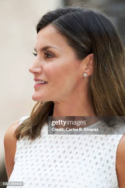 Queen Letizia of Spain poses for the photographers during the summer session at the Almudaina Palace on July 29, 2018 in Palma de Mallorca, Spain.