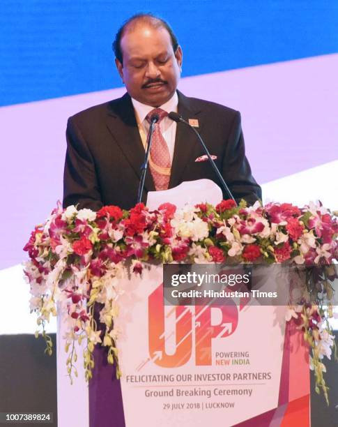 Yusuff Ali MA Chairman and Managing Director of LuLUu Group addressing ground-breaking ceremony for 81 project by Prime Minister Narendra Modi at...