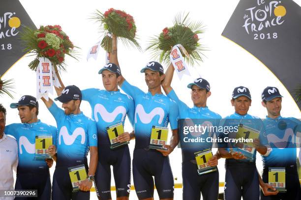 Podium / Nairo Quintana of Colombia / Andrey Amador of Costa Rica / Daniele Bennati of Italy / Imanol Erviti of Spain / Mikel Landa of Spain / Marc...