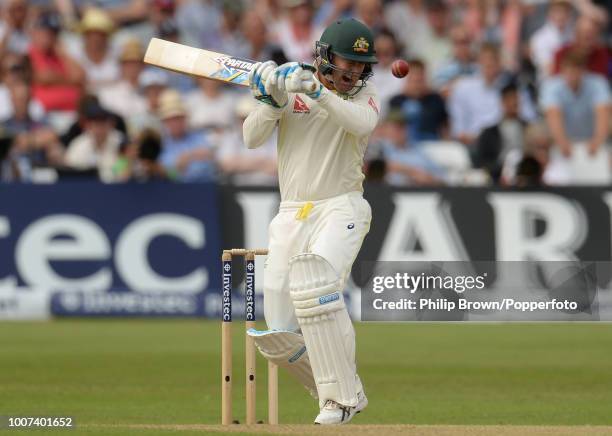 Australia's captain Michael Clarke has trouble with a bouncer from Mark Wood of England during the 4th Ashes Test match between England and Australia...