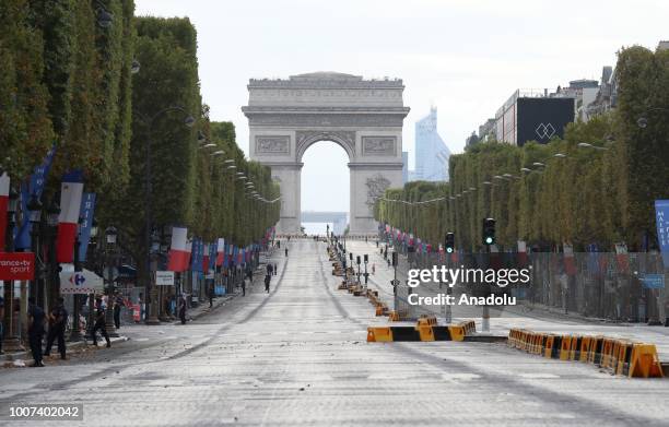 Avenue Champs-Elysees is seen empty during the award ceremony of the Tour de France in Paris, France on July 29, 2018.