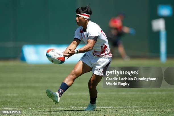 Cado Lee of Hong Kong in action against Chile during day three of the Rugby World Cup Sevens at AT&T Park on July 22, 2018 in San Francisco,...