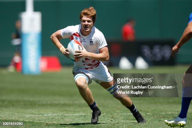 Liam Herbert of Hong Kong in action against Chile during day three of the Rugby World Cup Sevens at AT&T Park on July 22, 2018 in San Francisco,...