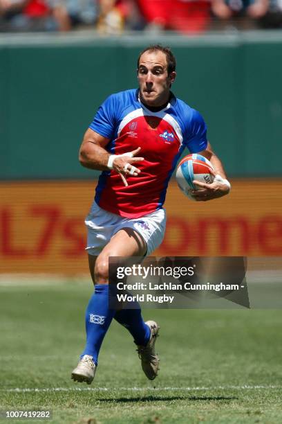 Felipe Brangier of Chile in action against Hong Kong during day three of the Rugby World Cup Sevens at AT&T Park on July 22, 2018 in San Francisco,...