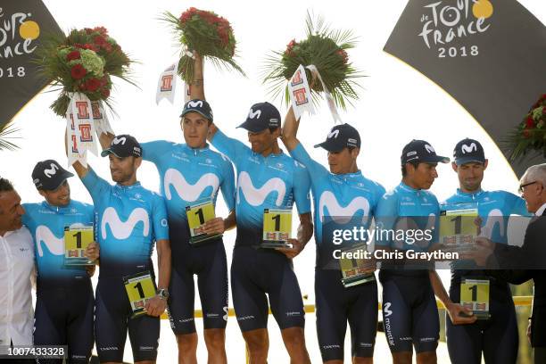 Podium / Nairo Quintana of Colombia / Andrey Amador of Costa Rica / Daniele Bennati of Italy / Imanol Erviti of Spain / Mikel Landa of Spain / Marc...