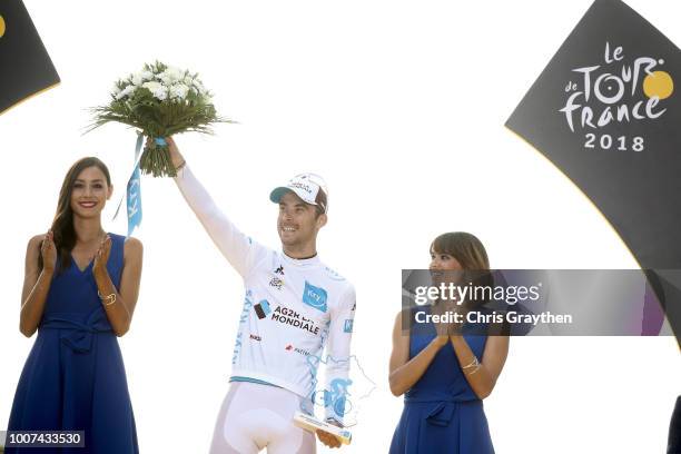 Podium / Pierre Latour of France and Team AG2R La Mondiale White Best Young Jersey / Celebration / during the 105th Tour de France 2018, Stage 21 a...