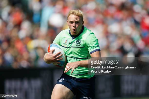 Alec Coombes of Scotland competes against South Africa during day two of the Rugby World Cup Sevens at AT&T Park on July 21, 2018 in San Francisco,...