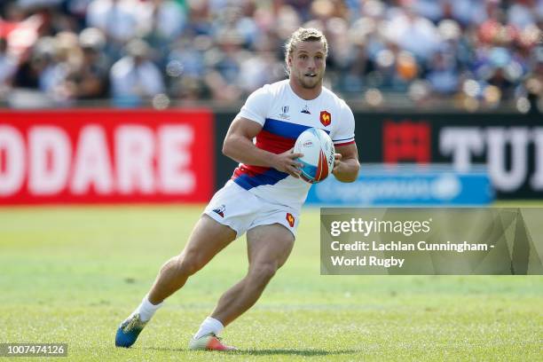 Stephen Parez of France competes against New Zealand during day two of the Rugby World Cup Sevens at AT&T Park on July 21, 2018 in San Francisco,...