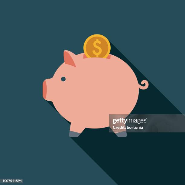 savings flat design insurance icon - piggy bank stock illustrations