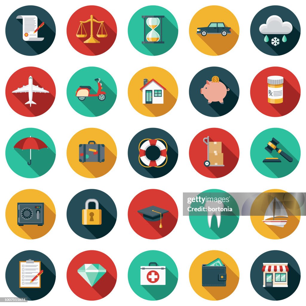 Insurance Flat Design Icon Set