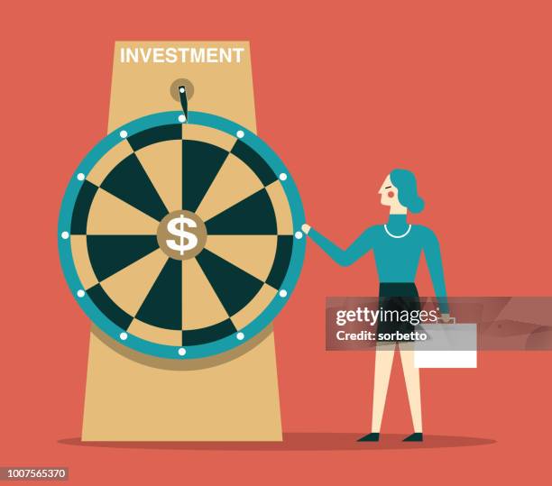 lucky wheel - businesswoman - financial opportunity icon stock illustrations