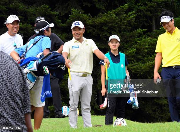 Shingo Katayama participates in a charity pro-am at Mori no Miyako Golf Club on July 29, 2018 in Taiwa, Miyagi, Japan.
