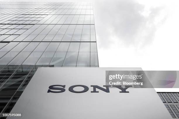 Signage for Sony Corp. Is seen outside the company's headquarters in Tokyo, Japan, on Friday, July 27, 2018. Sony is scheduled to report...