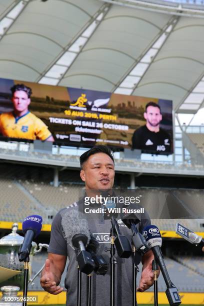 Classic All Black Keven Mealamu during the 2019 Bledisloe Cup Media Announcement at Optus Stadium on July 30, 2018 in Perth, Australia.