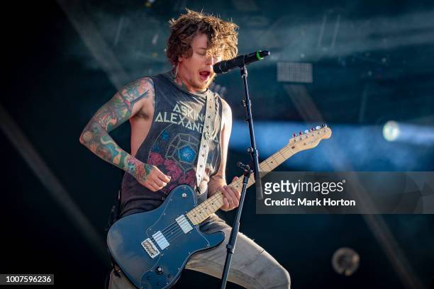 Ben Bruce of Asking Alexandria performs at the Heavy Montreal festival at Parc Jean-Drapeau on July 29, 2018 in Montreal, Canada.