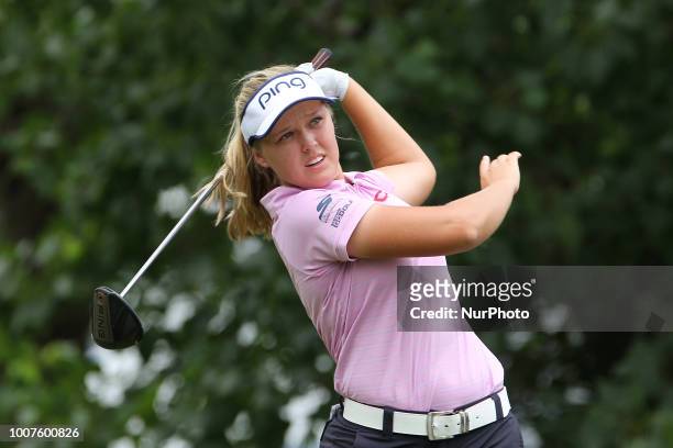 Brooke Henderson of Smith Falls, Ontario hits from the 3rd tee during the third round of the Marathon LPGA Classic golf tournament at Highland...