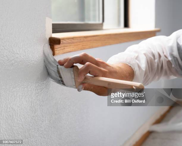 man painting interior of home by window - indoors stock pictures, royalty-free photos & images