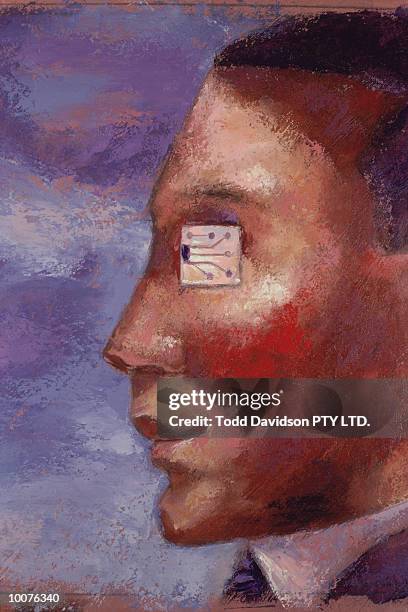 businessmans eye as i.c. chip - computer chip close up stock illustrations