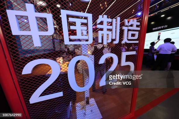 Made in China 2025' exhibition booth is seen on the opening day of the Smart City Expo China 2017 on September 8, 2017 in Ningbo, Zhejiang Province...