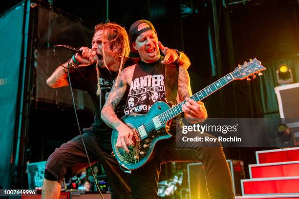 Singer Randy Blythe and guitarist Willie Adler of Lamb of God performs with Slayer on their final world tour at Northwell Health at Jones Beach...