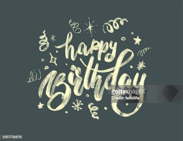 hand-drawing modern lettering "happy birthday" on white background - birthday stock illustrations