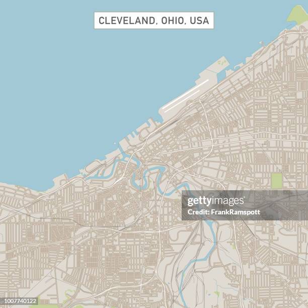 cleveland ohio us city street map - cleveland ohio map stock illustrations