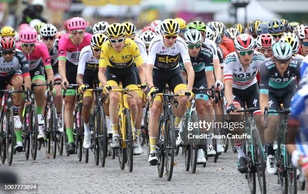 Yellow jersey Geraint Thomas of Great Britain and Team Sky, Chris Froome of Great Britain and Team Sky during stage 21 of Le Tour de France 2018...