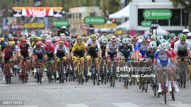 Yellow jersey Geraint Thomas of Great Britain and Team Sky, Chris Froome of Great Britain and Team Sky during stage 21 of Le Tour de France 2018...