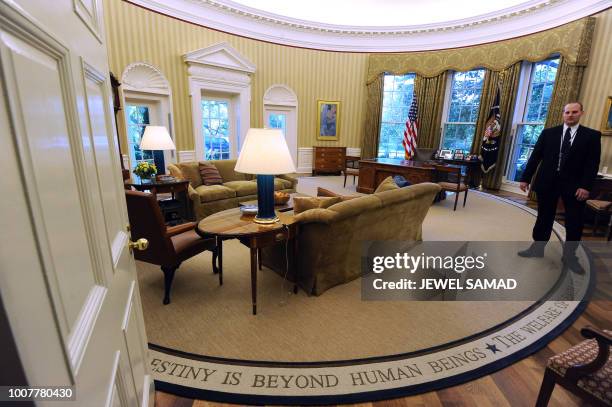 The newly redecorated Oval Office of the White House with new carpet, couches and wallpaper, is pictured on August 31, 2010 in Washington, DC. The...