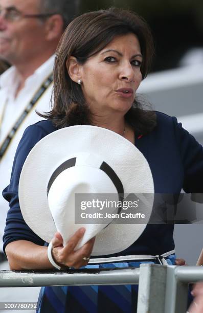 Mayor of Paris Anne Hidalgo during the podium ceremony following stage 21 of Le Tour de France 2018 between Houilles and Paris, avenue des...