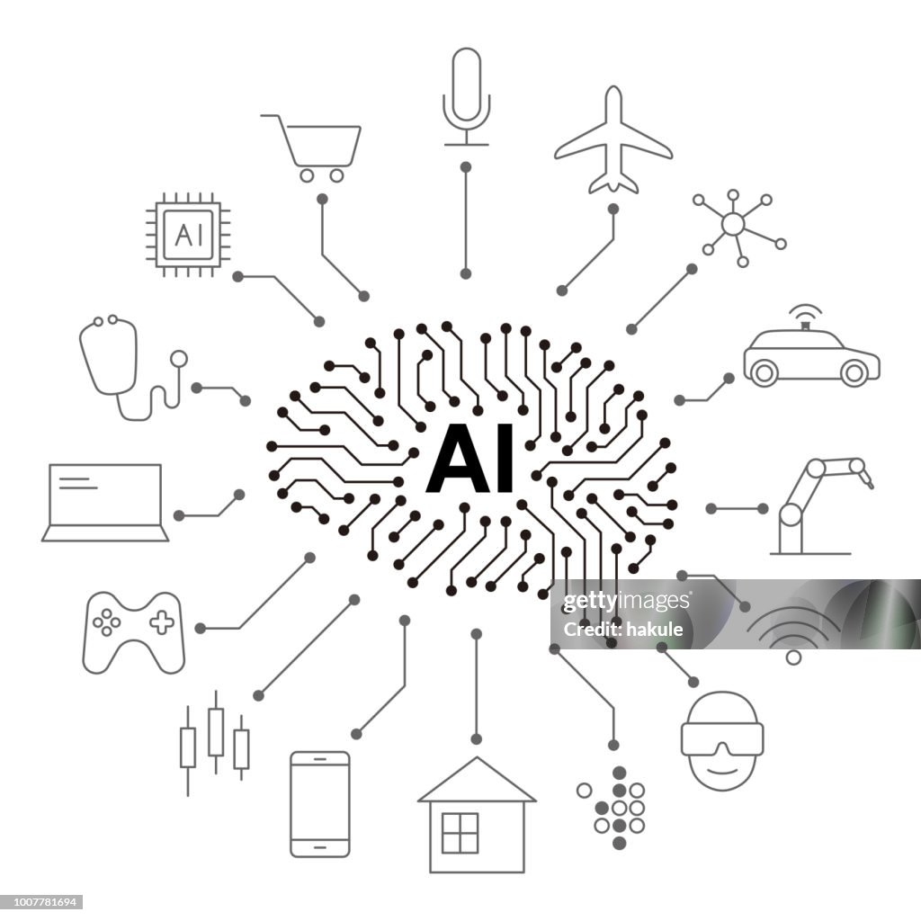 L'intelligenza artificiale collega il futuro, illustrazione vettoriale