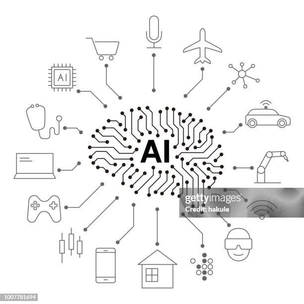 stockillustraties, clipart, cartoons en iconen met kunstmatige intelligentie sluit de toekomst, vectorillustratie - computer chip