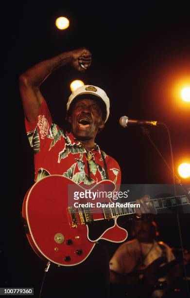 American singer, songwriter and guitarist Chuck Berry performs live on stage at the Nice Jazz Festival in Nice, France on 17th July 1998.