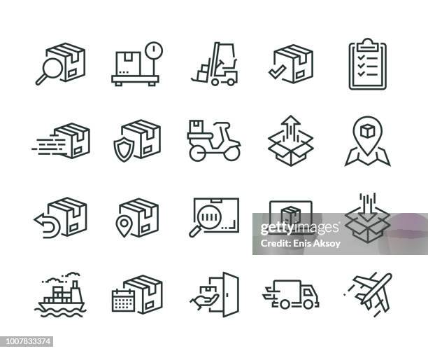 stockillustraties, clipart, cartoons en iconen met verzending icon set - vorkheftruck