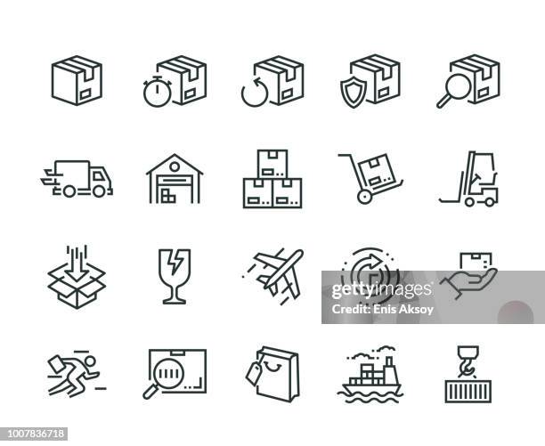 package delivery icon set - fragile sign stock illustrations