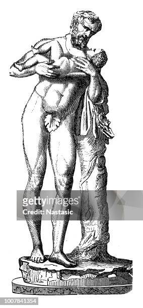 old faun together with bacchus - bacchus stock illustrations