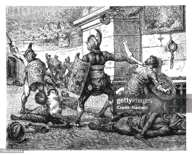 combat of the roman gladiators - centurione stock illustrations
