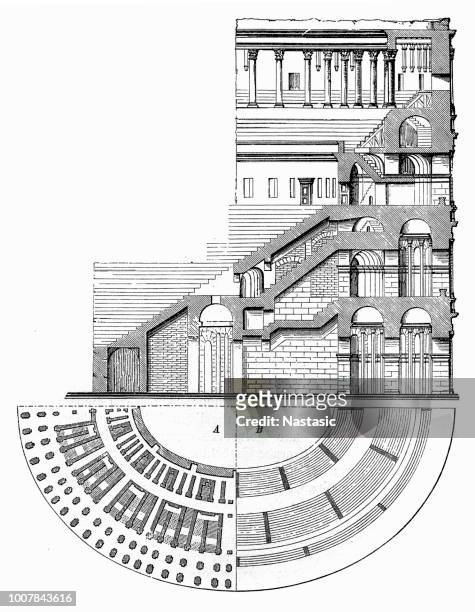 ilustraciones, imágenes clip art, dibujos animados e iconos de stock de coliseo en roma, italia, sección plan vista - coliseum rome