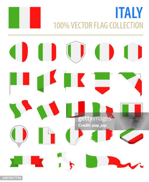 illustrazioni stock, clip art, cartoni animati e icone di tendenza di italia - flag icon flat vector set - bandiera italiana