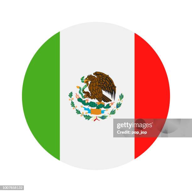 ilustraciones, imágenes clip art, dibujos animados e iconos de stock de méxico - redondo bandera vector icono plana - bandera de mexico